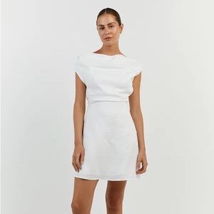 DISSH Cass White Asym Mini Linen Dress US 6 AU 10
